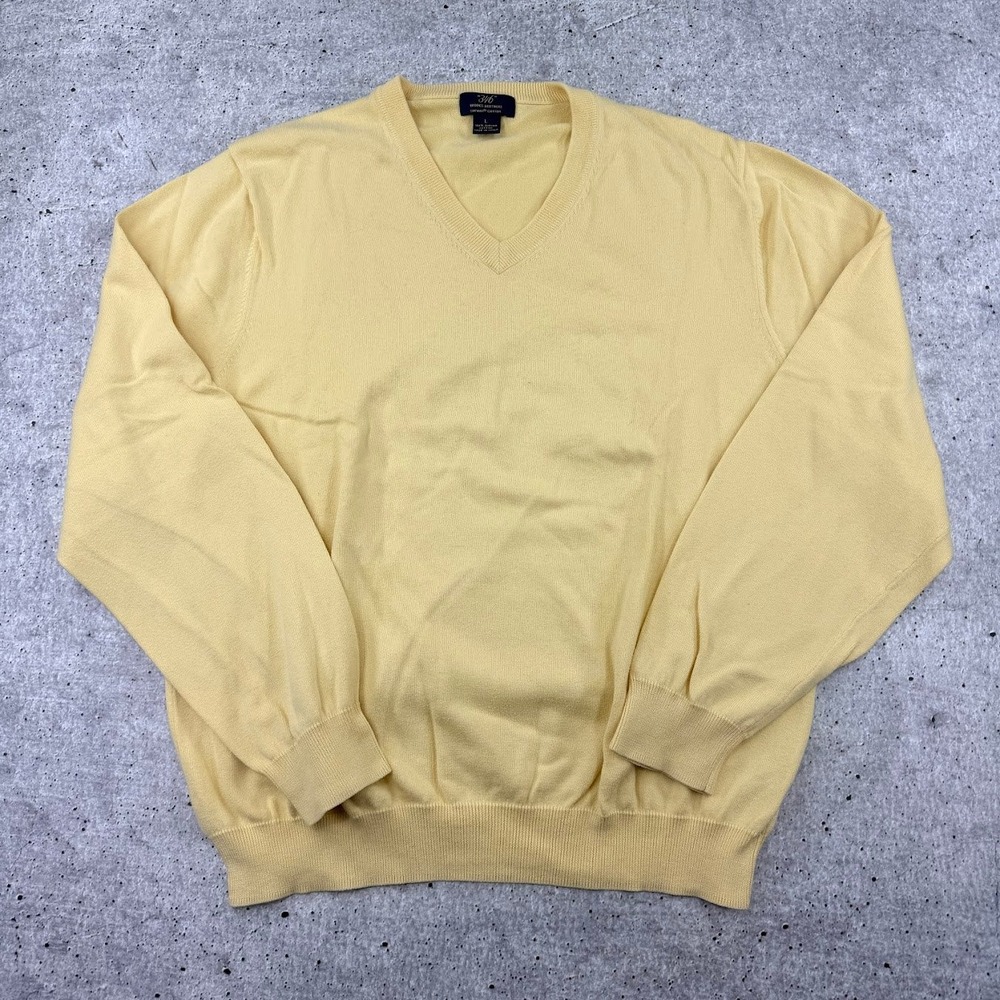 Brooks‎ Brothers 346 Supima Cotton V Neck Yellow Lightweight Sweater Mens Large